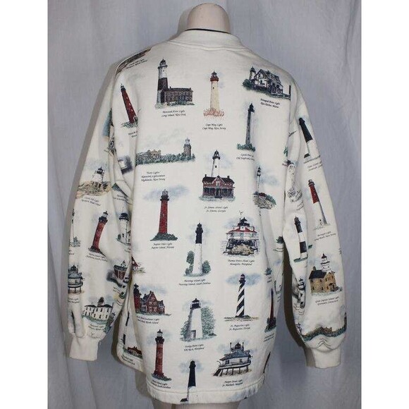 Vintage Art Unlimited XL USA Lighthouses Button Front Fleece Jacket Unisex - Picture 3 of 5